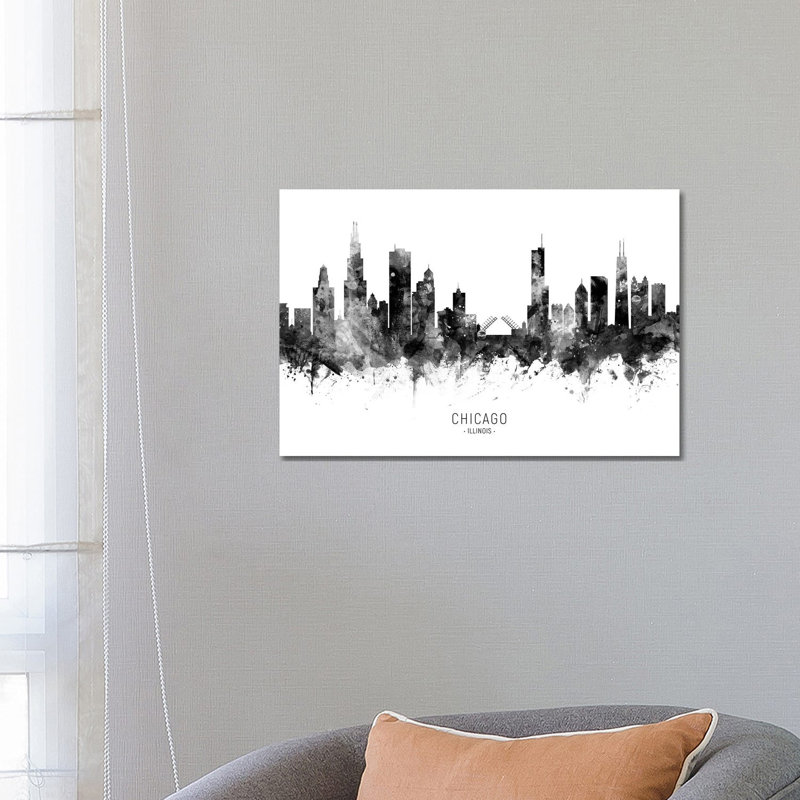 Chicago Illinois Skyline Black And White by Michael Tompsett - Wrapped Canvas Print, 66.04 cm H x 45.72 cm W