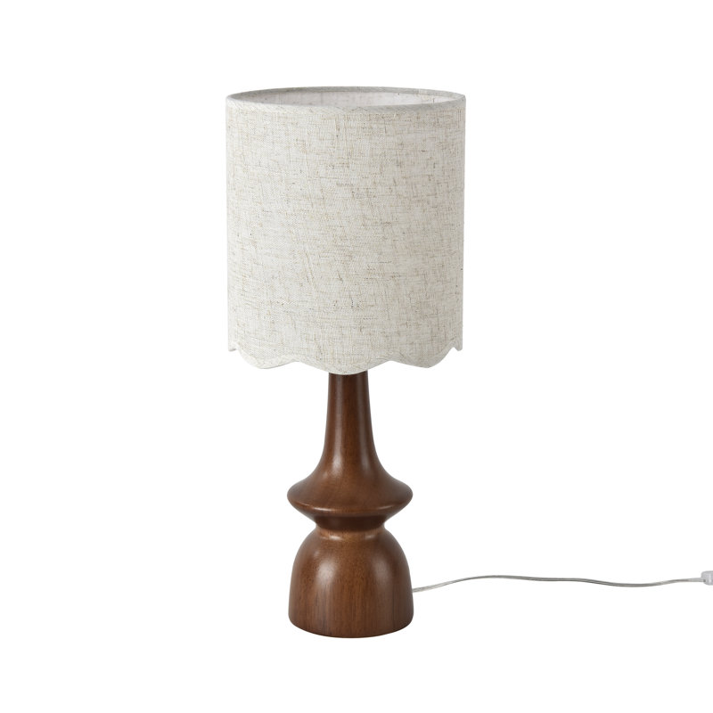 Lampe de table moderne en bois brun avec abat-jour en lin, petite lampe de chevet pour chambre à coucher, salon, ampoule de bureau E26 (ampoule non incluse)
