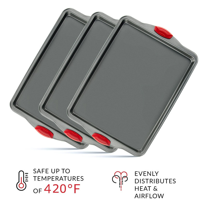 Heavy-Duty Nonstick Gray Sheet Pans with Red Silicone Grips