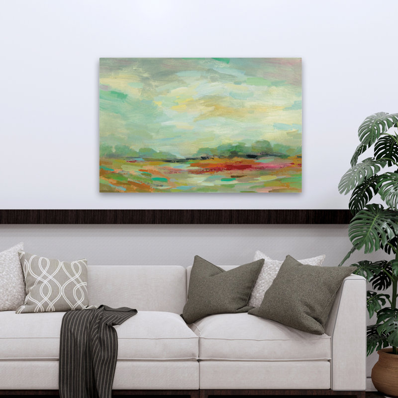 Sunrise Field - abstrait beige bleu brun, H 48 po x l 32 po
