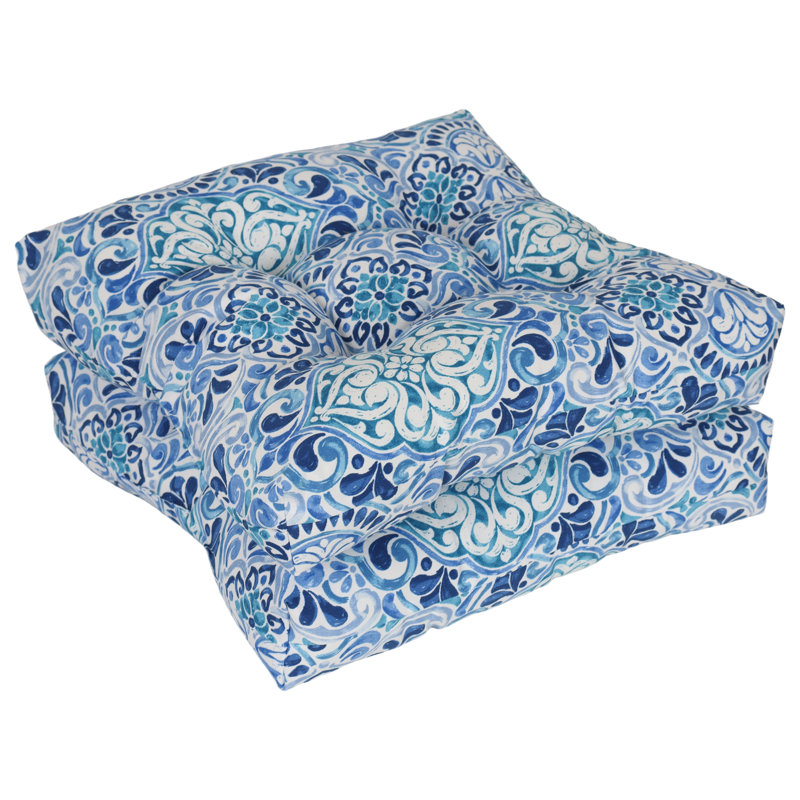 Coussins de chaise de salle à manger 19 pouces carrés (ensemble de 2), Blanc / bleu / Fiorella baltique marocaine
