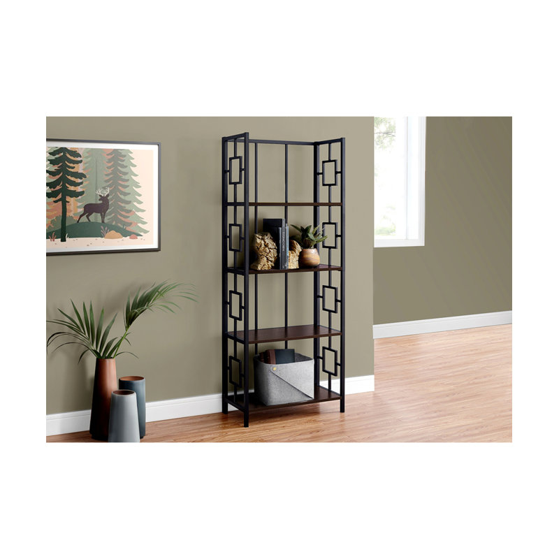 Bookshelf, Bookcase, Etagere, 4 Tier, 62"H, Office, Bedroom, Laminate Metal, Contemporary, Modern, Black;Espresso Brown