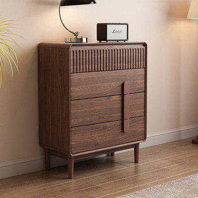 Mid-Century Walnut 4 Drawer Solid Wood Accent Cabinet