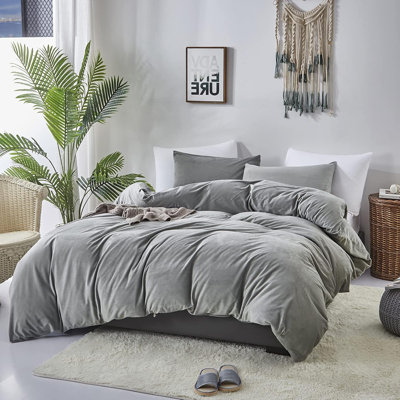 King Grey Velvet Comforter Set 3Pcs Gray Bedding Comforter Sets Fluffy Comforter King Size Soft Grey King Comforter Sets