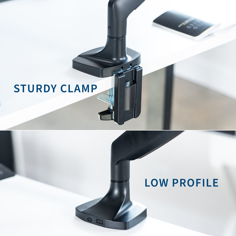 Black Aluminum Single Ultrawide Monitor Desk Mount with Pneumatic Arm