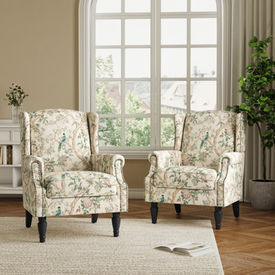 Fauteuil d'appoint à oreilles avec garniture cloutée Duward Bird