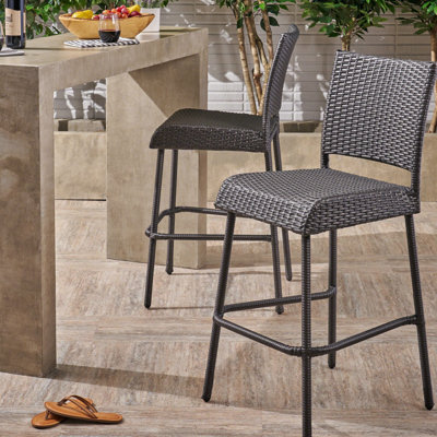 Of 2 29" Grey Pe Armless For Outdoor Living Space Party, Versatile Look, Slightly Curved Footrests Party Gathering, Appearance, Comfortable Seats
