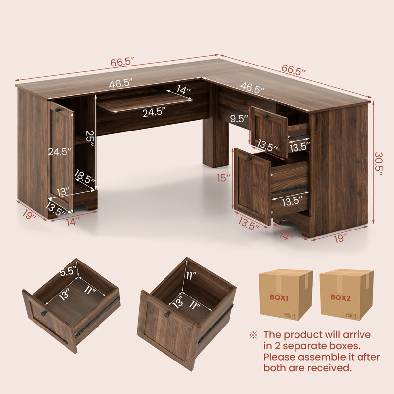 Aviyon L-Shaped Computer Desk, Walnut