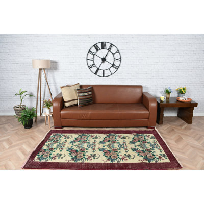 Tapis turc Floral Oushak idéal pour rehausser l'apparence de votre salon avec son style rétro et rouge