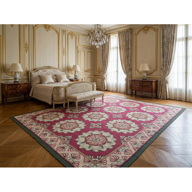 Tapis tissé à plat Vintage Rosuss de couleur framboise 9 pi 0 po x 12 pi 0 po Aubusson