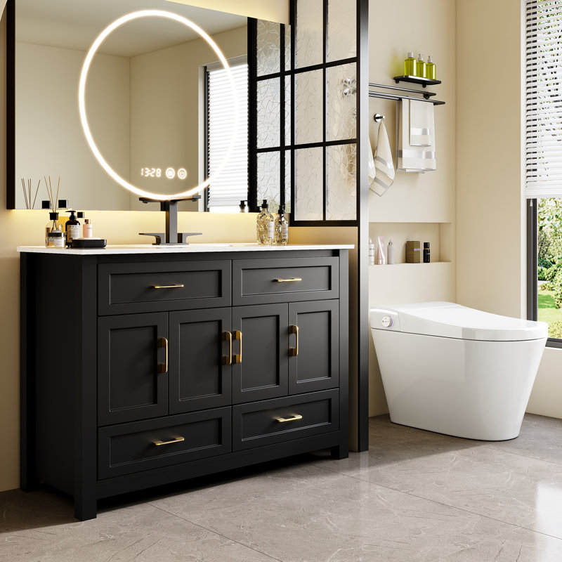 Monolith 48'' Fully Assembled Single Bathroom Vanity, Black, Black