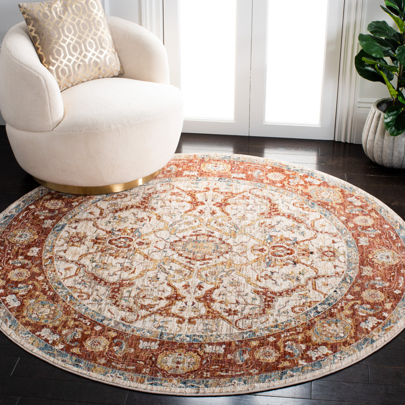 Tapis oriental ivoire / rouille, Rond 6 pi 4 po