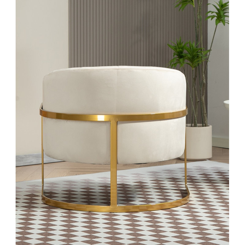 Gold frame velvet armchair, Beige Velvet