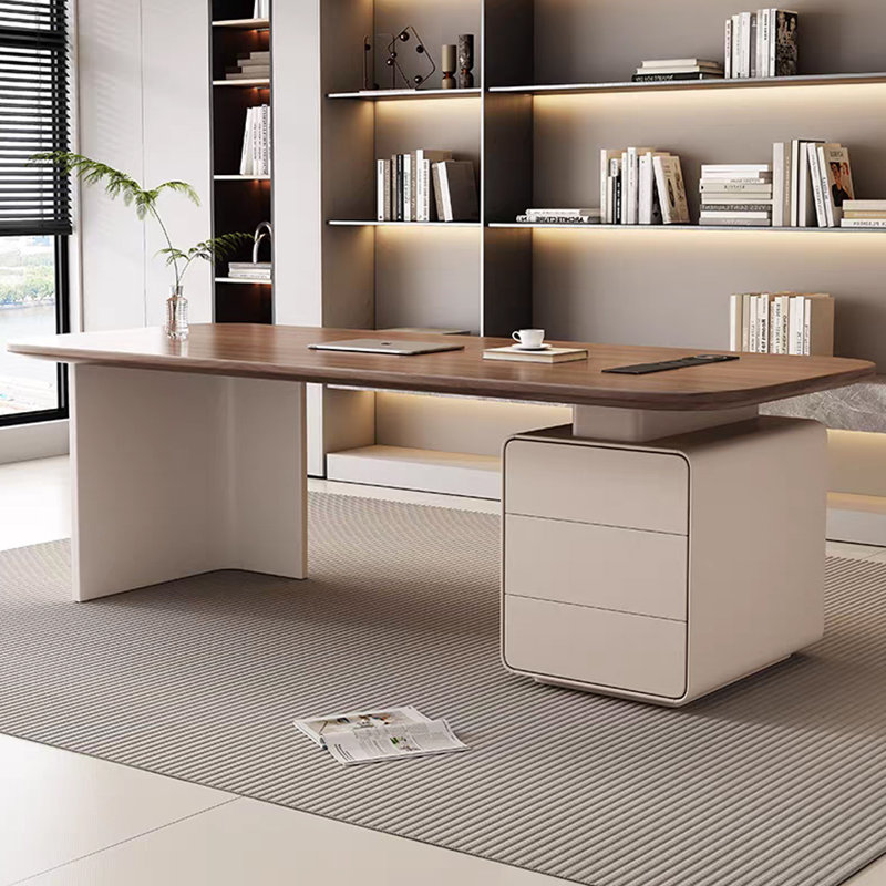 Bureau rectangulaire à 3 tiroirs en bois manufacturé brun noisette + beige, H 1,77 po x l 78,74 po x P 27,56 po