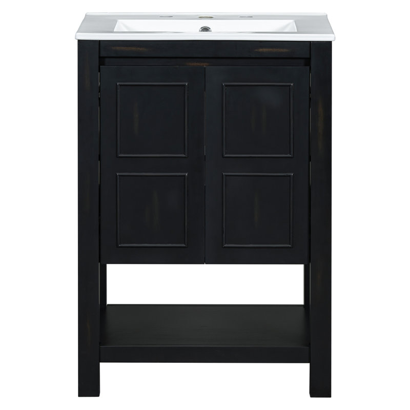 Meuble-lavabo compact et lavabo en céramique de style rétro