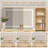 Makeup Vanity Desk With Smart LED Mirror, 10 Drawers, Glass Door Cabinet, Built-In Power Strip & Solid Wood Legs-1522120374