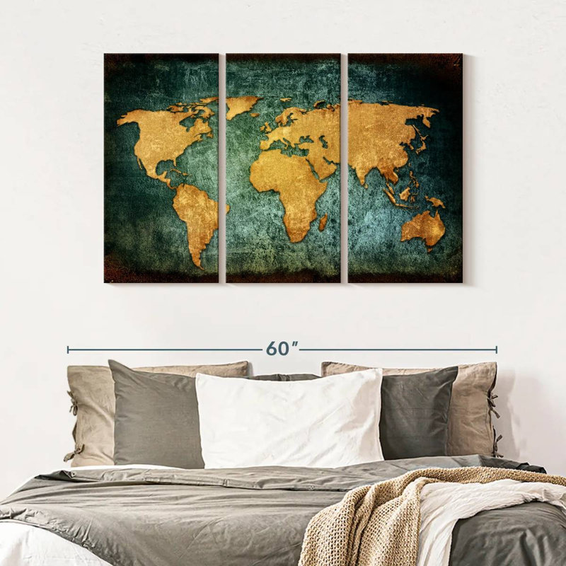«Grunge World Map», reproduction d'art sur toile, H 32 po x l 50 po x P 1,25 po