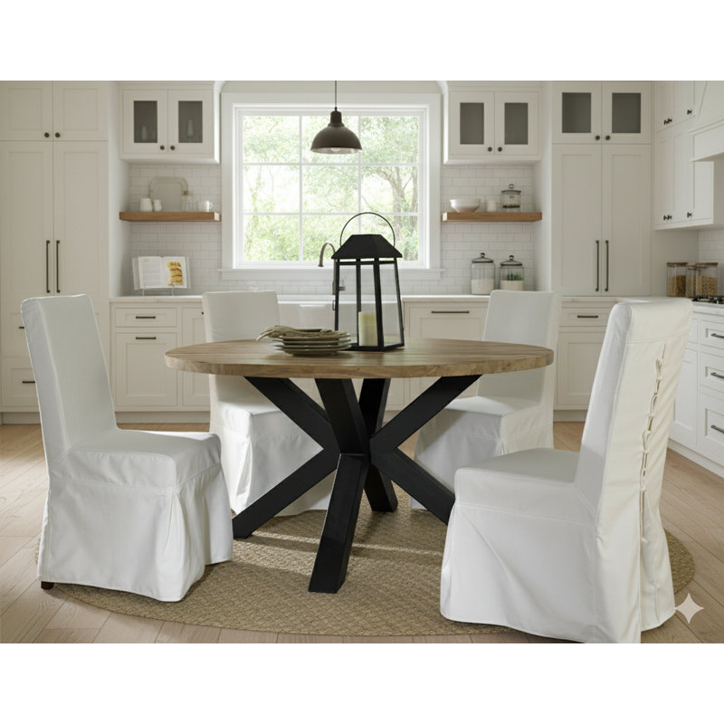 Teak Round Solid Wood Top Dining Table, 30.7" H x 48" L x 48" W