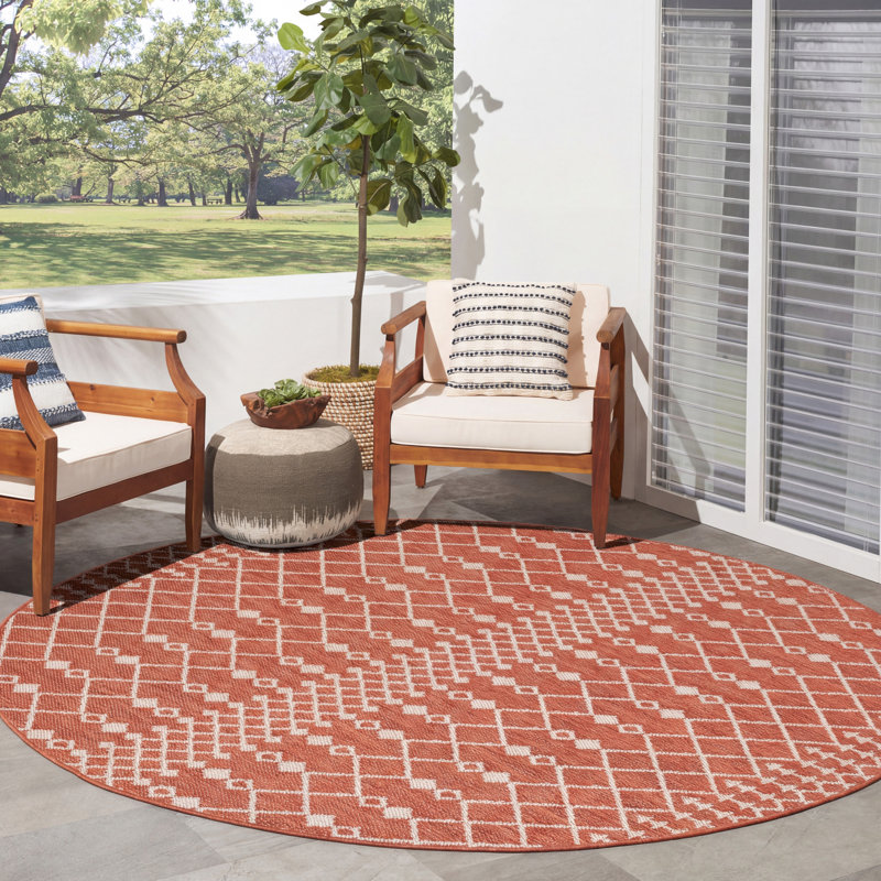  Positano 6' x Round Terracotta Modern Rug, Terracotta, Round 6'