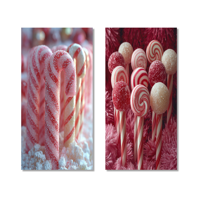  «White Christmas Candy Cane Lane I - Red Festive», reproduction d'art murale en métal 2 pièces, H 32 po x l 32 po