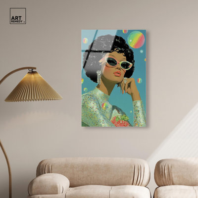 Reproduction d'art moderne acrylique scintillante Afro Queen II par Art Remedy, prête à être accrochée, 24 x 36