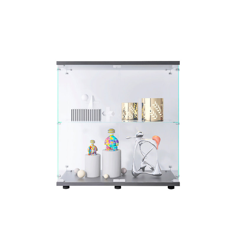 Vitrine en verre 2 couches avec 2 portes, Noir