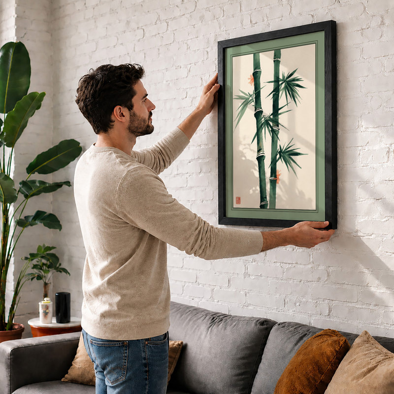 Bamboo in Green Japandi - Framed Print, Unframed, A1 - 84.1 x 59.4 cm
