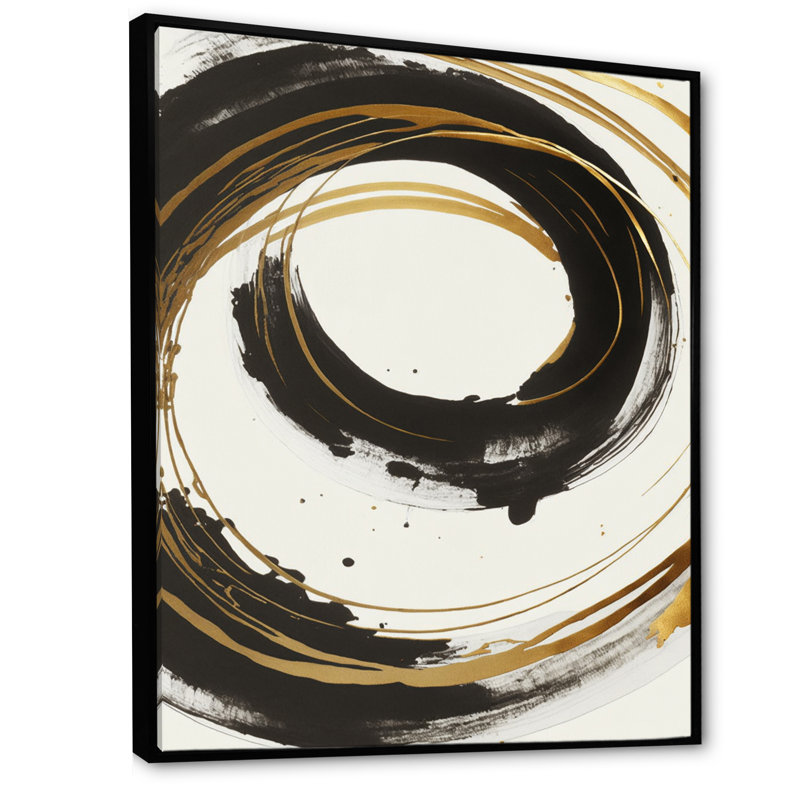 «Black and Gold Curves I», reproduction d'art sur toile, L 34 po x H 44 po, Cadre flottant noir