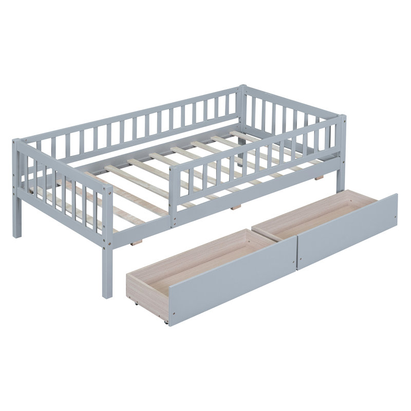 Full Size Daybed With Two Drawers, Twin, Gray