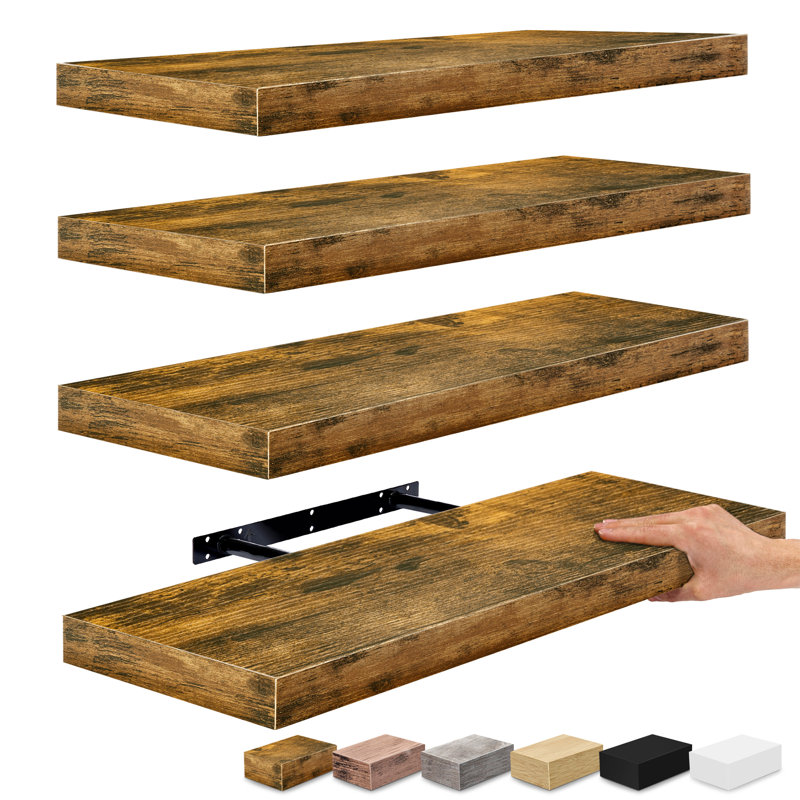 Tablettes flottantes murales pour décoration murale Sorbus - grandes 24 po, paquet de 4, noyer