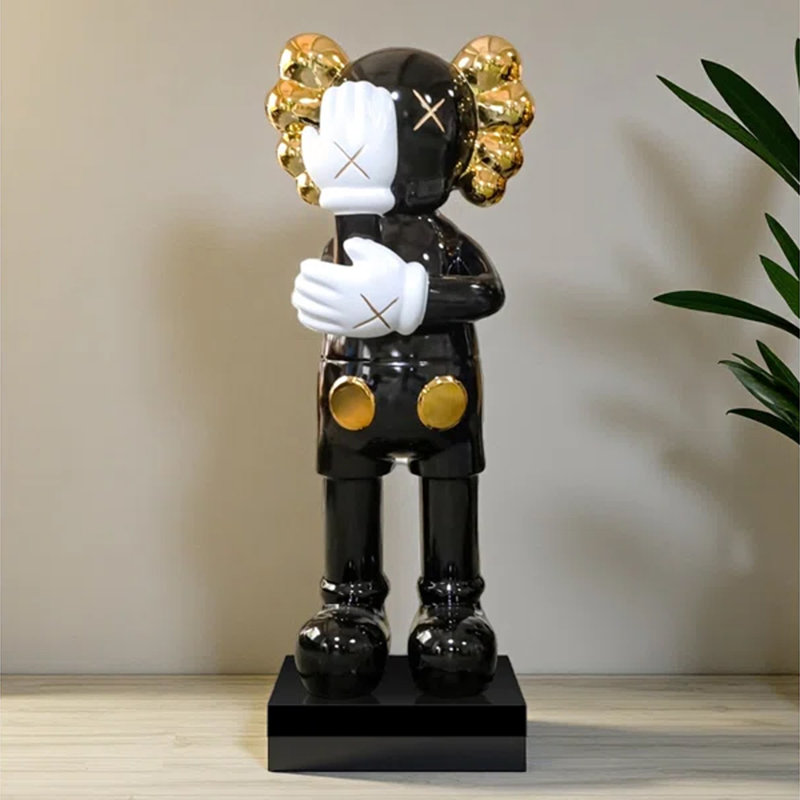 Élégante statue décorative en fibre de verre au design moderne, 29.1" H x 11" W x 10.2" D, Noir