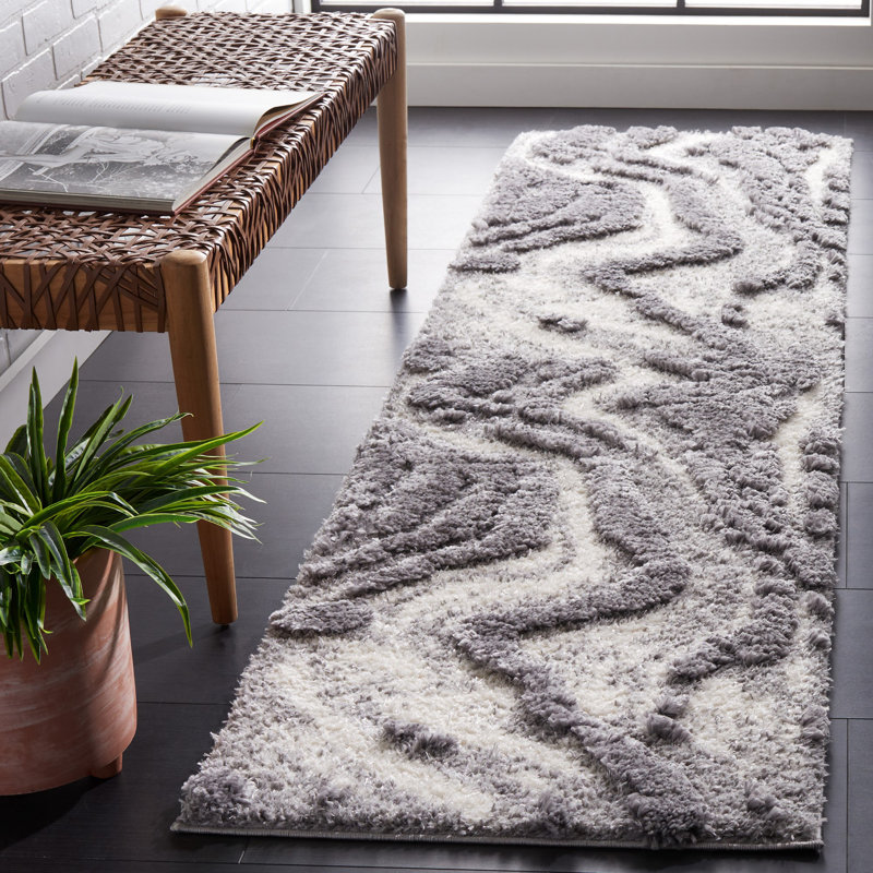 Tapis abstrait gris / gris clair, Tapis de couloir 2 pi 2 po x 8 pi