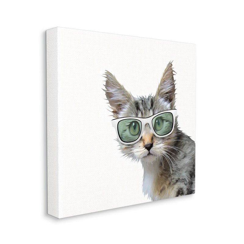 Portrait de lunettes de soleil amusant par Kim Curationa - impression sur toile tendue, H 17 po x l 17 po x P 1,5 po