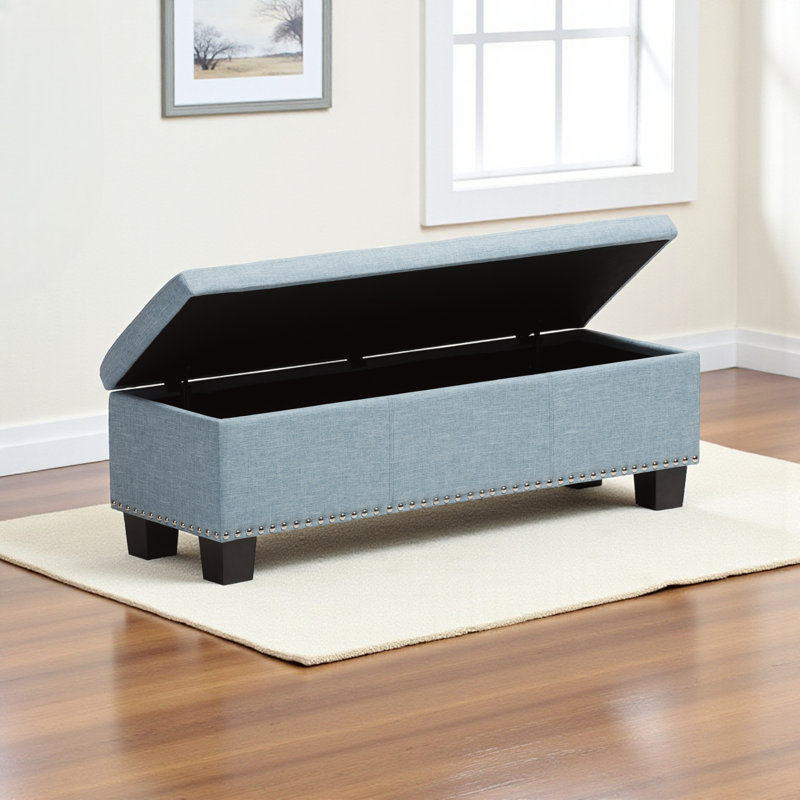 Ahrens Polyester Upholstered Storage Bench in Light Blue Finish,17.32'' H X 52.17'' W X 16.73'' D, Light Blue