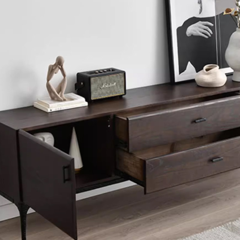 Meuble télé minimaliste de conception rétro, H 23,62 po x L 70,86 po x l 15,74 po, Noir / bois brun foncé