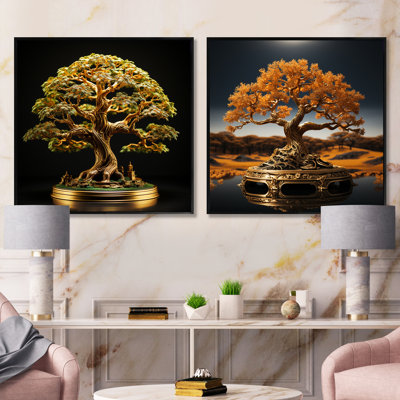 Bonsai Tree Tranquility Expression - Tree Bonsai Square Collage Set Of 2