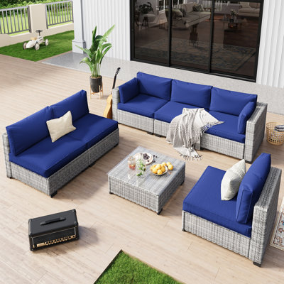 No-Assembly Chairs, 6-Person Patio Furniture Set Durable Wicker Outdoor Sectional Seating Group Outdoor Conversation Sofa