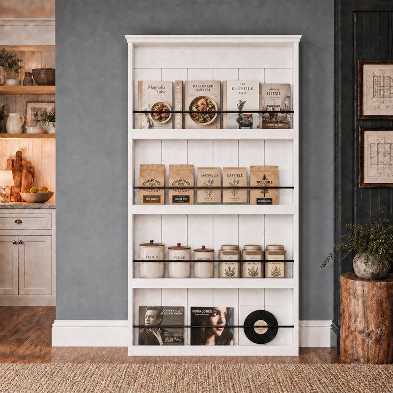 Étagères de rangement de style grange Chost, 42 po x 84 po, en MDF apprêté blanc, avec rail invisible, quincaillerie et fermeture amortie. Aucune installation requise.