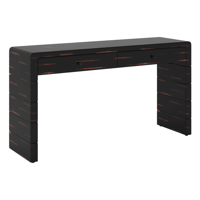Wood Console Table, Narrow Entryway Table With 2 Drawers, Rubber Wooden Table Legs And Birch Veneer, Rustic Console Table