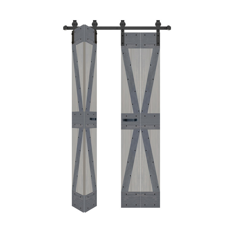 Porte de grange double pliante en bois massif de style K avec ensemble de quincaillerie - Assemblage requis, 48 po x 84 po