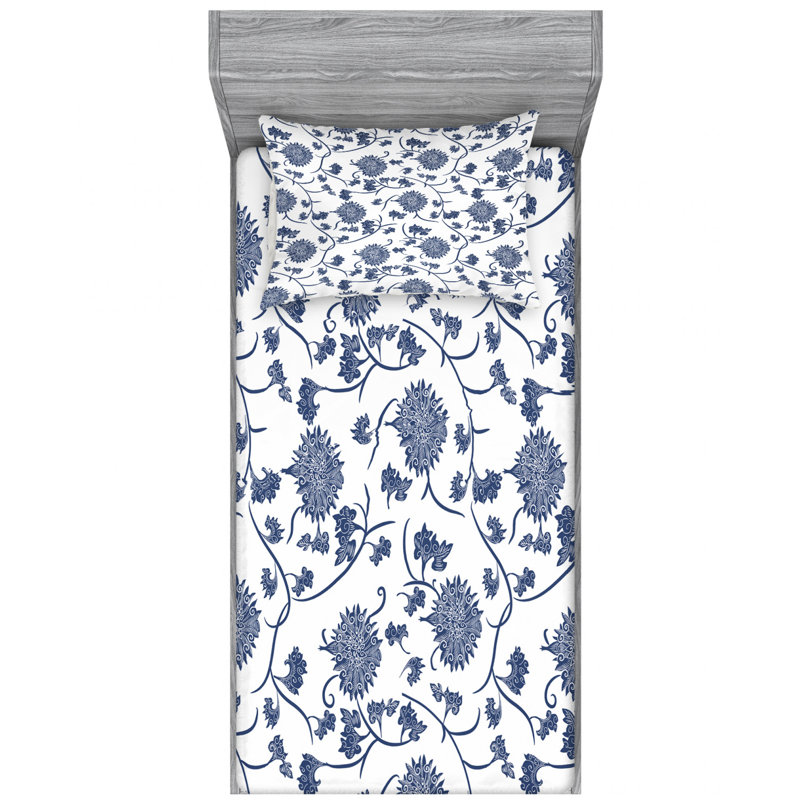Microfiber Floral Sheet Set, Twin XL Sheet Set with Fitted Sheet