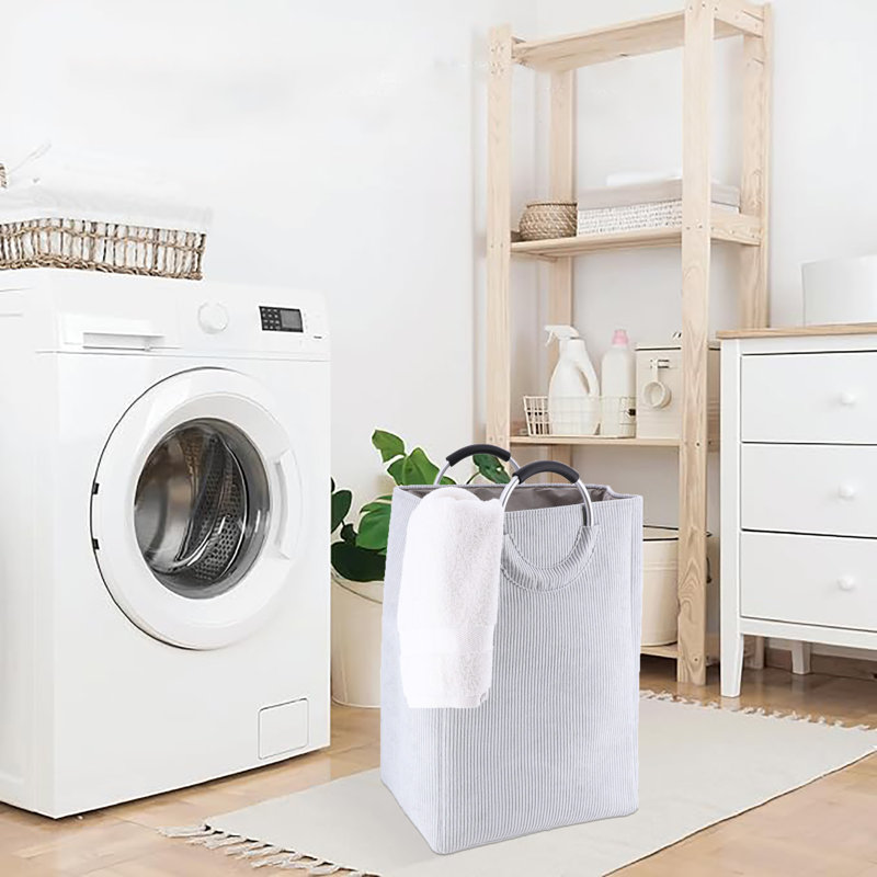 Panier à linge en velours côtelé 55L, Gris clair