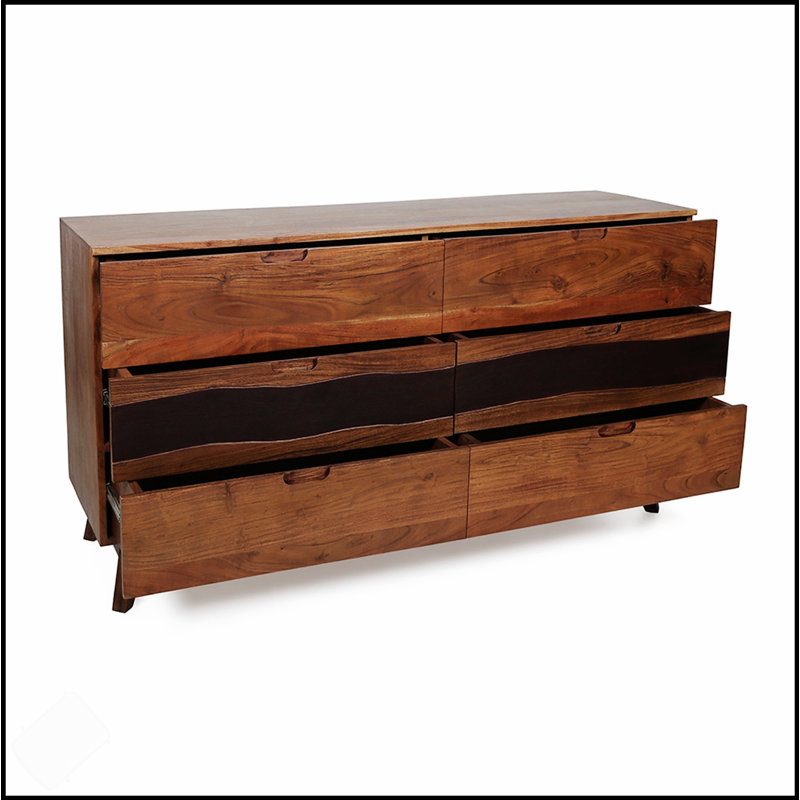 59X16.5X31 Sierra Six Drawer Sideboard, Rustic Oak Credenza For Elegant Storage And Display