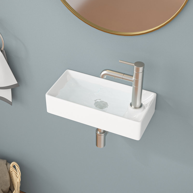 White Ceramic Rectangular Wall-Mount Bathroom Sink