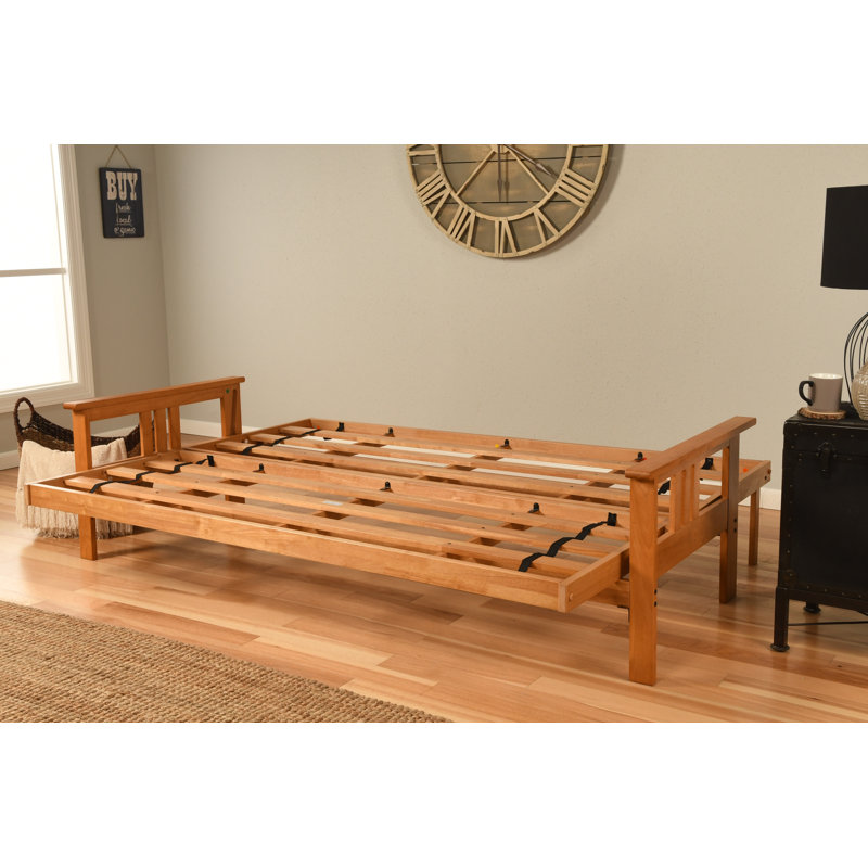 Structure de futon et matelas pour grand lit Johnte 86 po Johnte, Noyer cendré, Lin turquoise