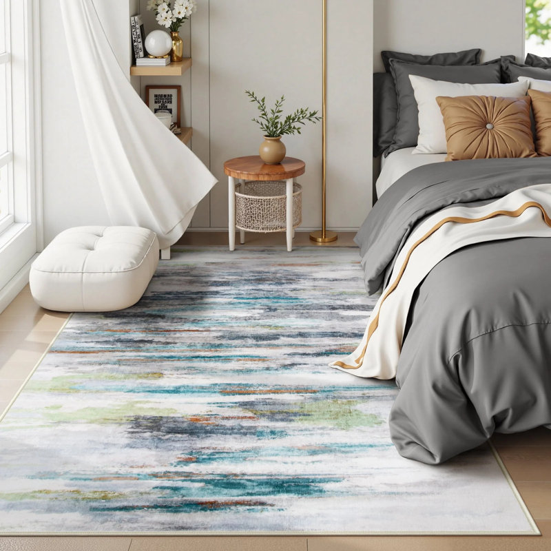 Tapis à dégradé abstrait - Tapis moderne décoloré pour le salon ou la chambre à coucher, Rectangle 5 pi x 7 pi