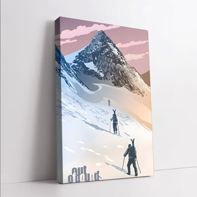 1 pièce, art mural, affiche, alpin, skieurs d'aventure, impression sur toile, paysage de montagne, décor pour bureau à domicile, salon, paysage moderne, peinture avec ciel rose et sommets enneigés, cadeau pour les amateurs de plein air