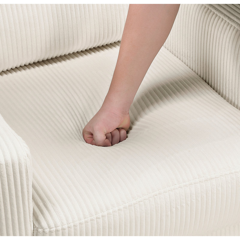 Siège rembourré contemporain en velours côtelé beige à 3 places avec rembourrage en mousse à haute densité, sièges rembourrés et pieds exposés pour le salon