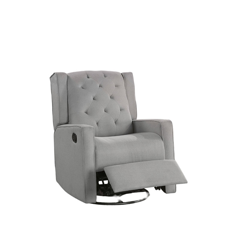 Contemporary Dark Color Polyfiber Swivel Recliner Chair 1Pc Manual Motion Wing Back Tufted Cushion Living Room Furniture Glider Chair
