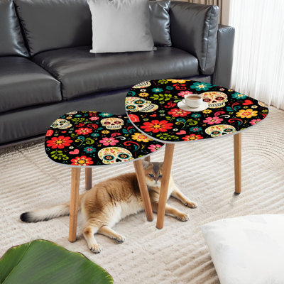 Triangle Nesting Coffee Table Set of 2 Day dead de print Day dead mexican Halloween Mexican tradition End Table Modern Minimalist Side Table Set for Living Room Bedroom